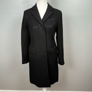Talbots black shimmer wool blend hidden button dressy coat, size 2 petite.